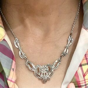 Vintage silver tone and crystal victoriena necklace. Not 925 silver. Not marked